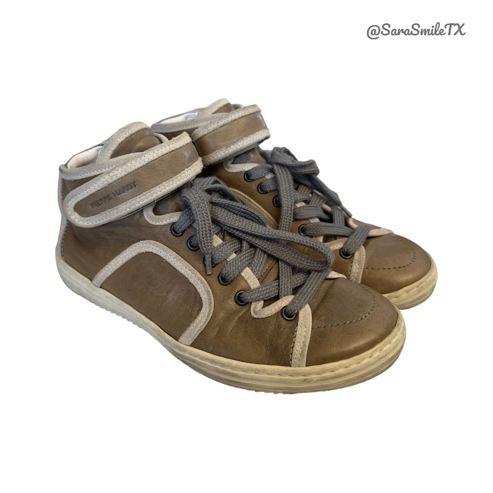 PIERRE HARDY Designer Brown Distressed Leather High-Top Fashion Sneakers